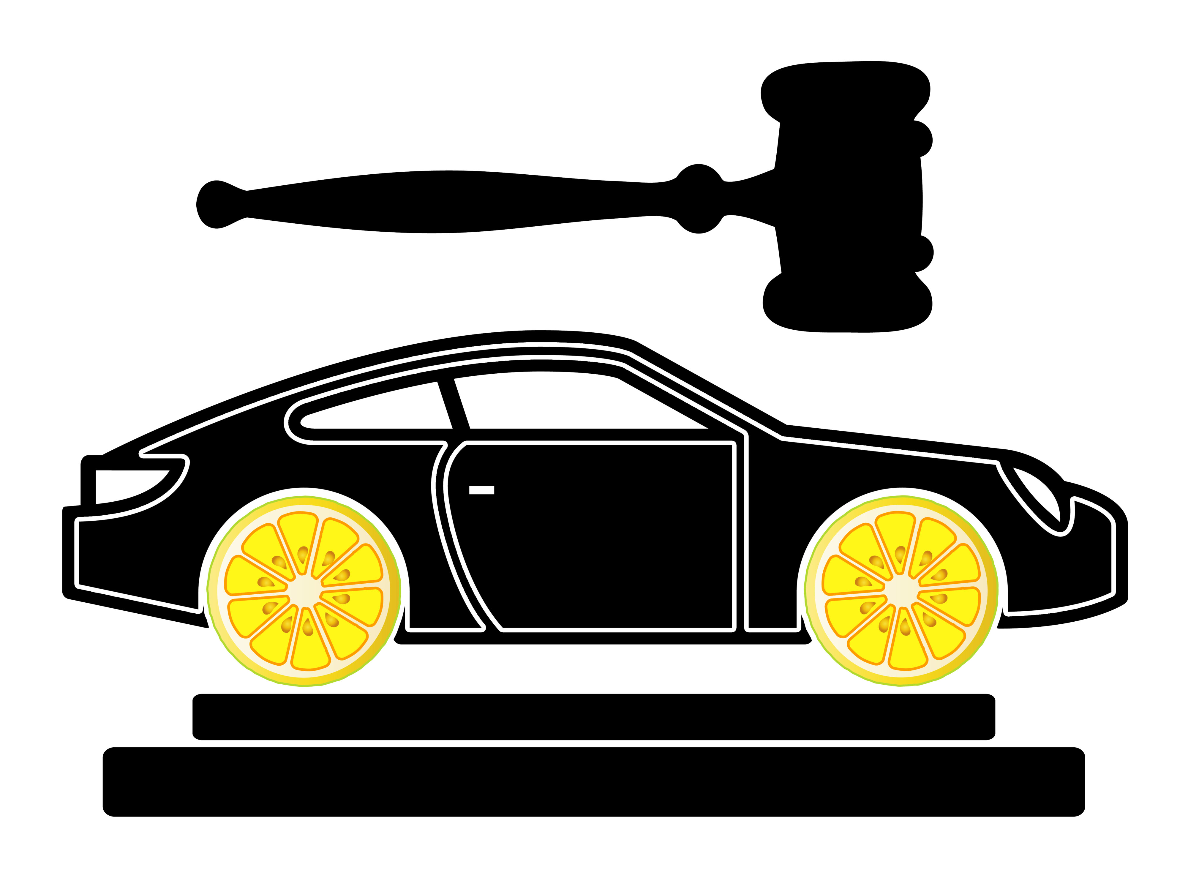 Illustration of a black car with a gavel