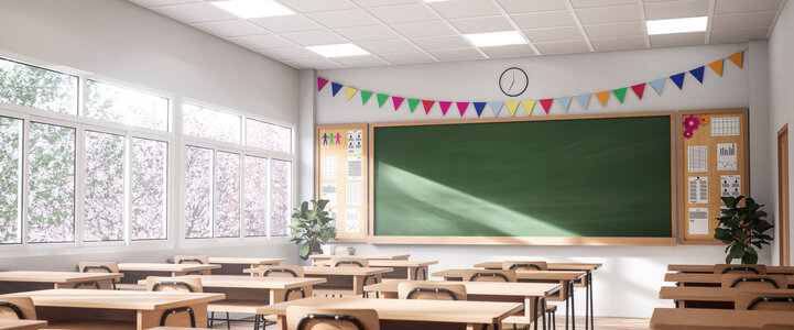 An empty classroom on a sunny day