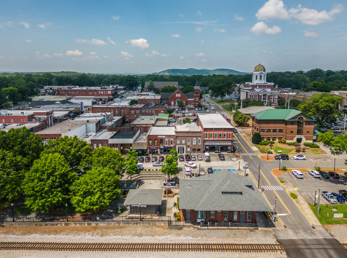 Aerial view of the landscape in Cartersville, Georgia