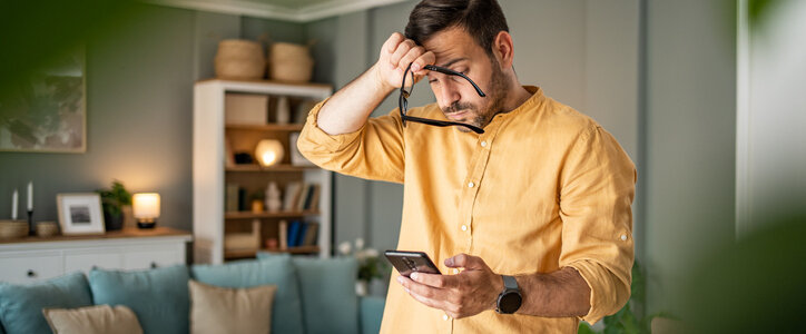 Man looking stressfully at his phone